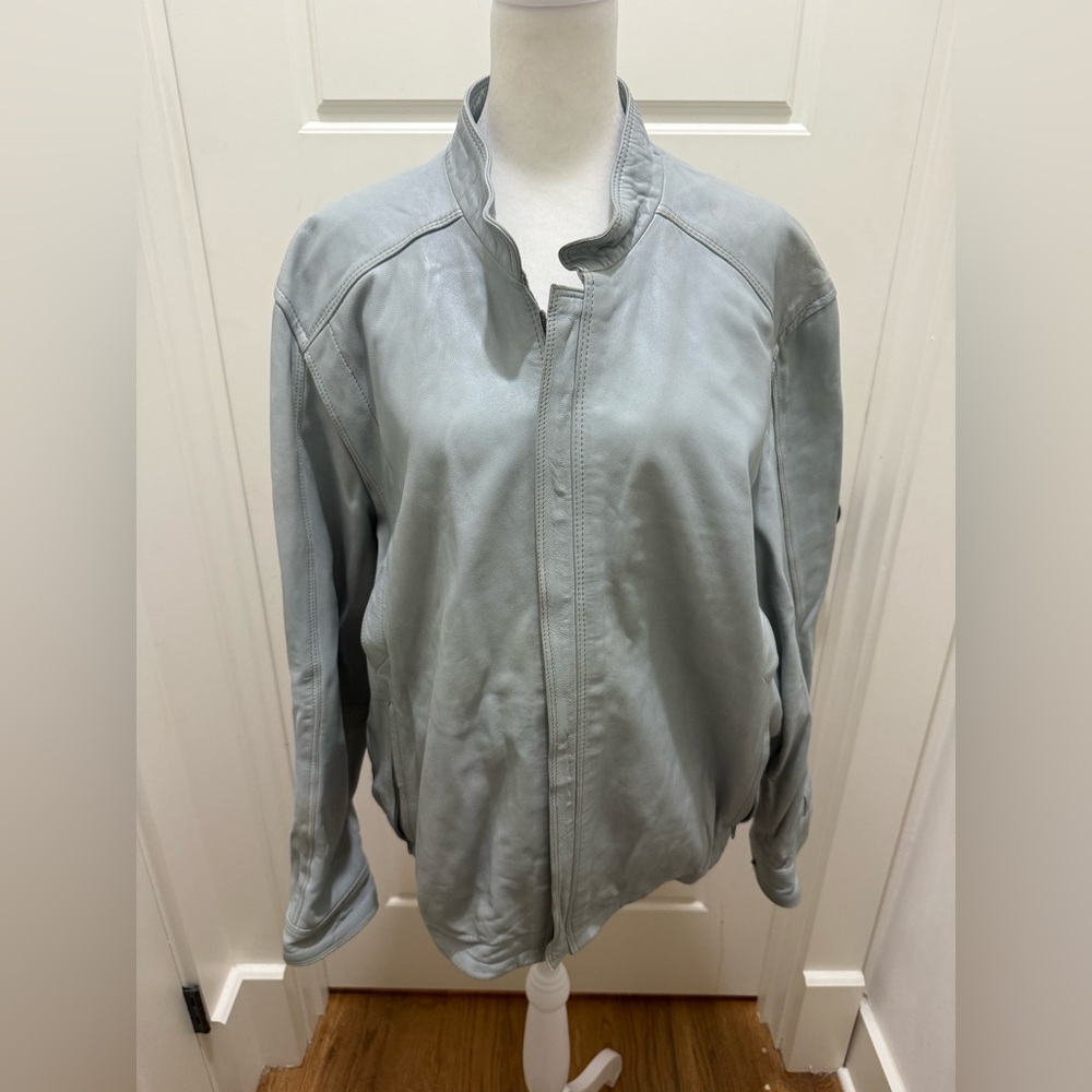 Vintage Men’s Italian Zerimar Slate Blue Leather Bomber Jacket. Size Large.